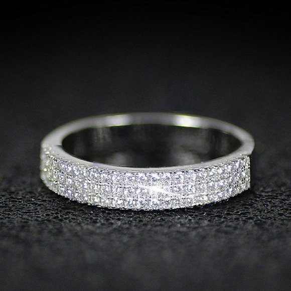 💥 Plain Trendy Round Gems Full Around Filled Eternity Zircon Ring Women, PD044 - Picture 1 of 6